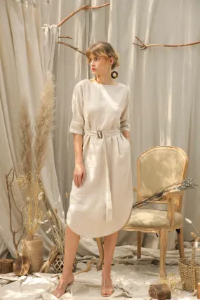 Aria Dress - Curved Hem Linen Belt Dress