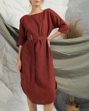 Aria Dress - Linen Long Sleeve Belt Dress