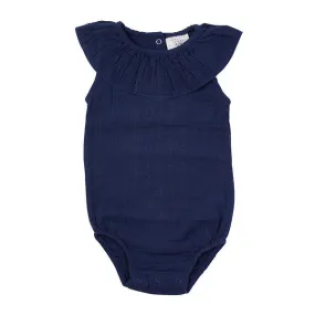 Bella Woven Frill Romper Navy