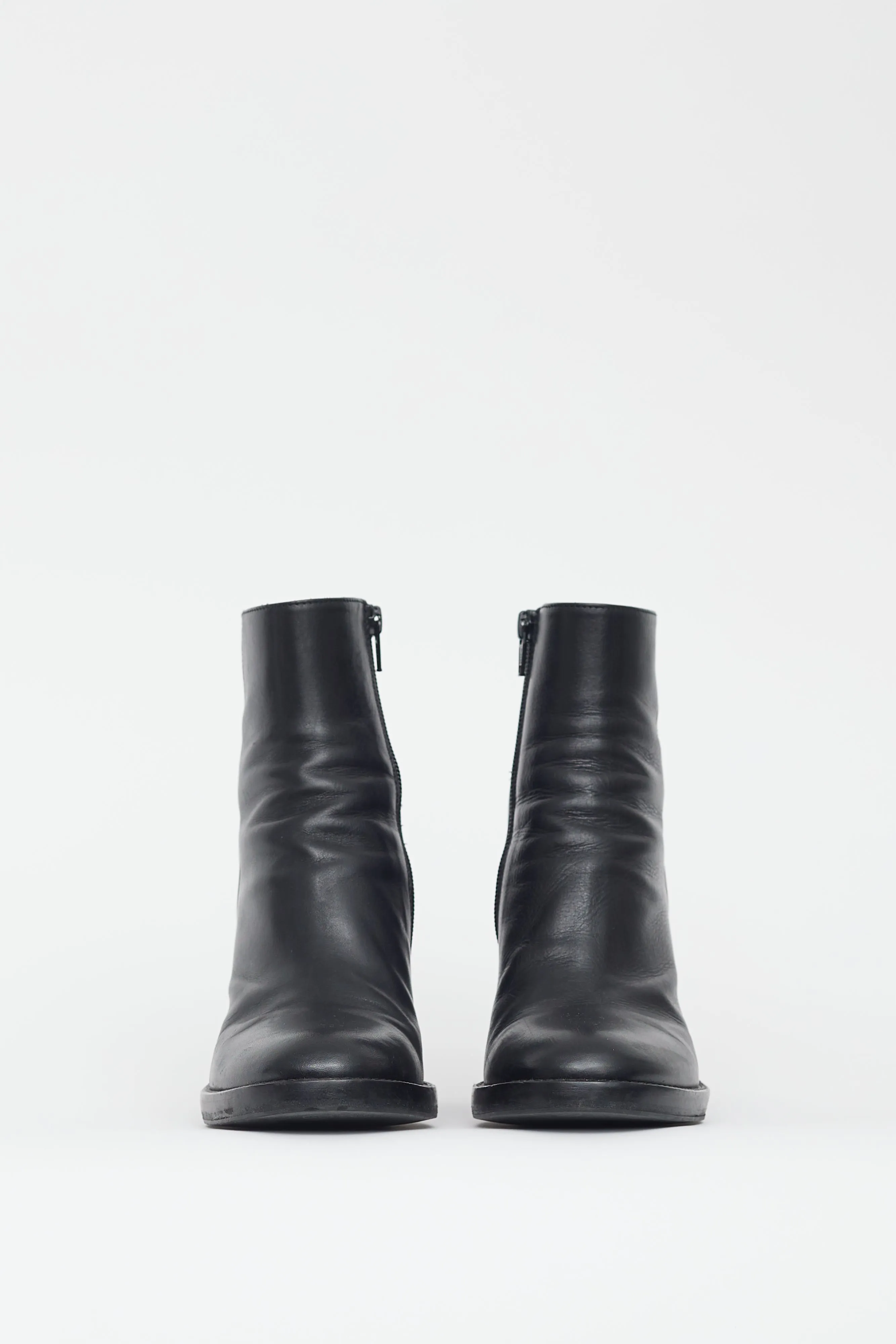 Black Leather Block Heel Boot