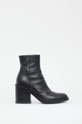 Black Leather Block Heel Boot