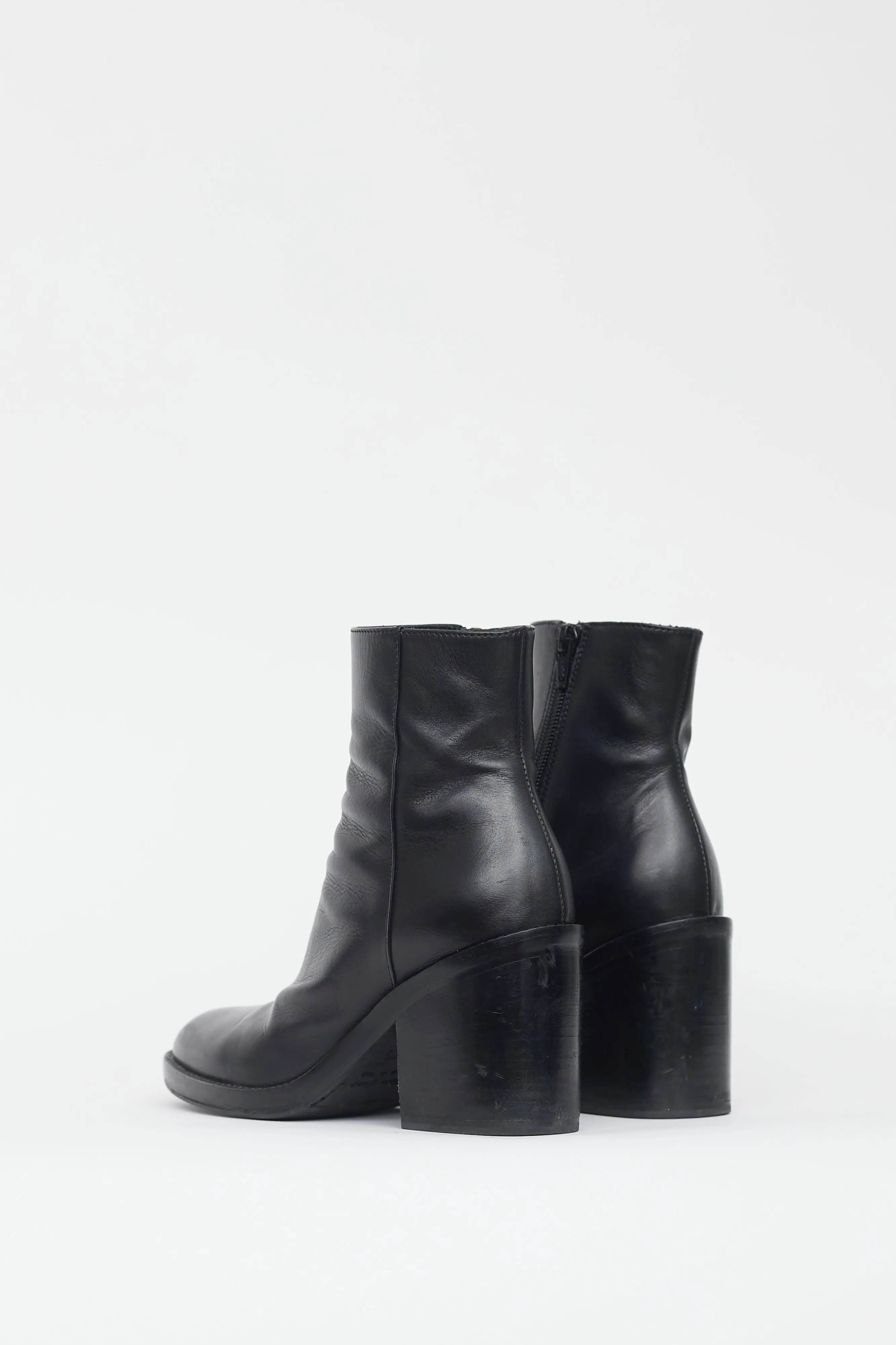 Black Leather Block Heel Boot