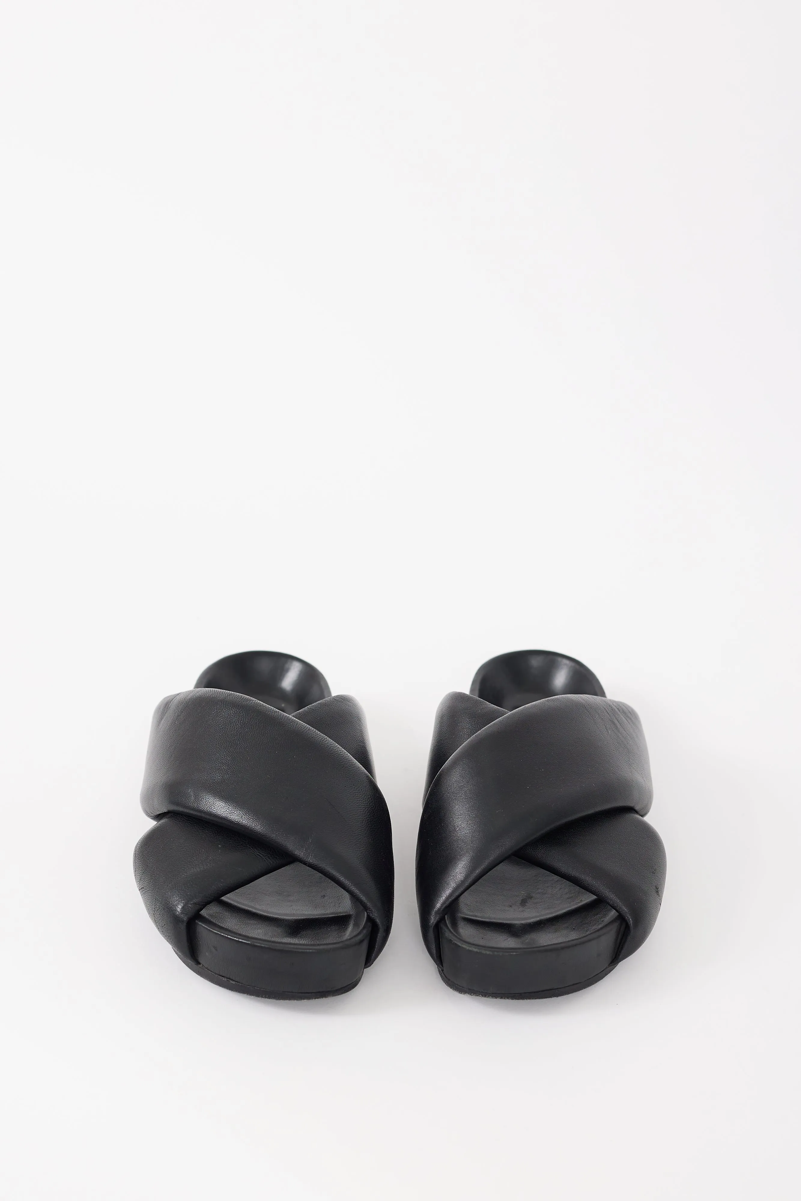 Black Padded Leather Platform Slide