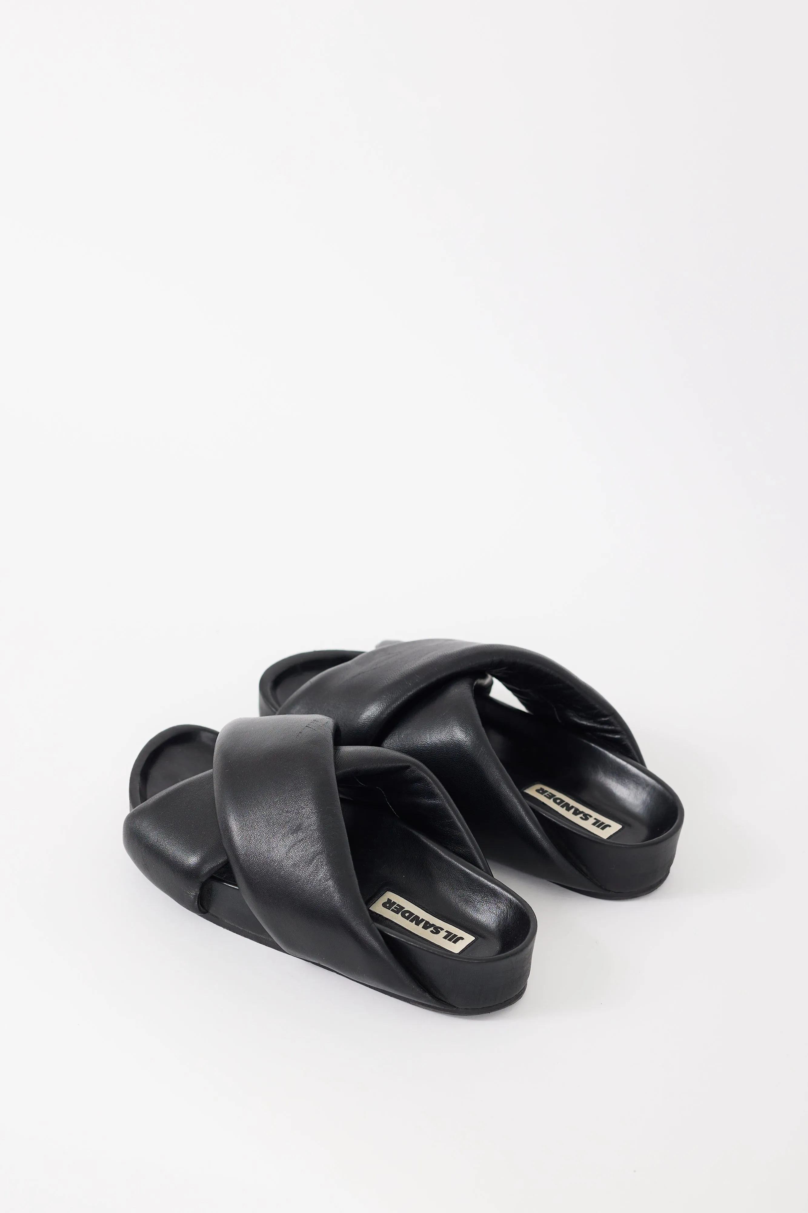 Black Padded Leather Platform Slide