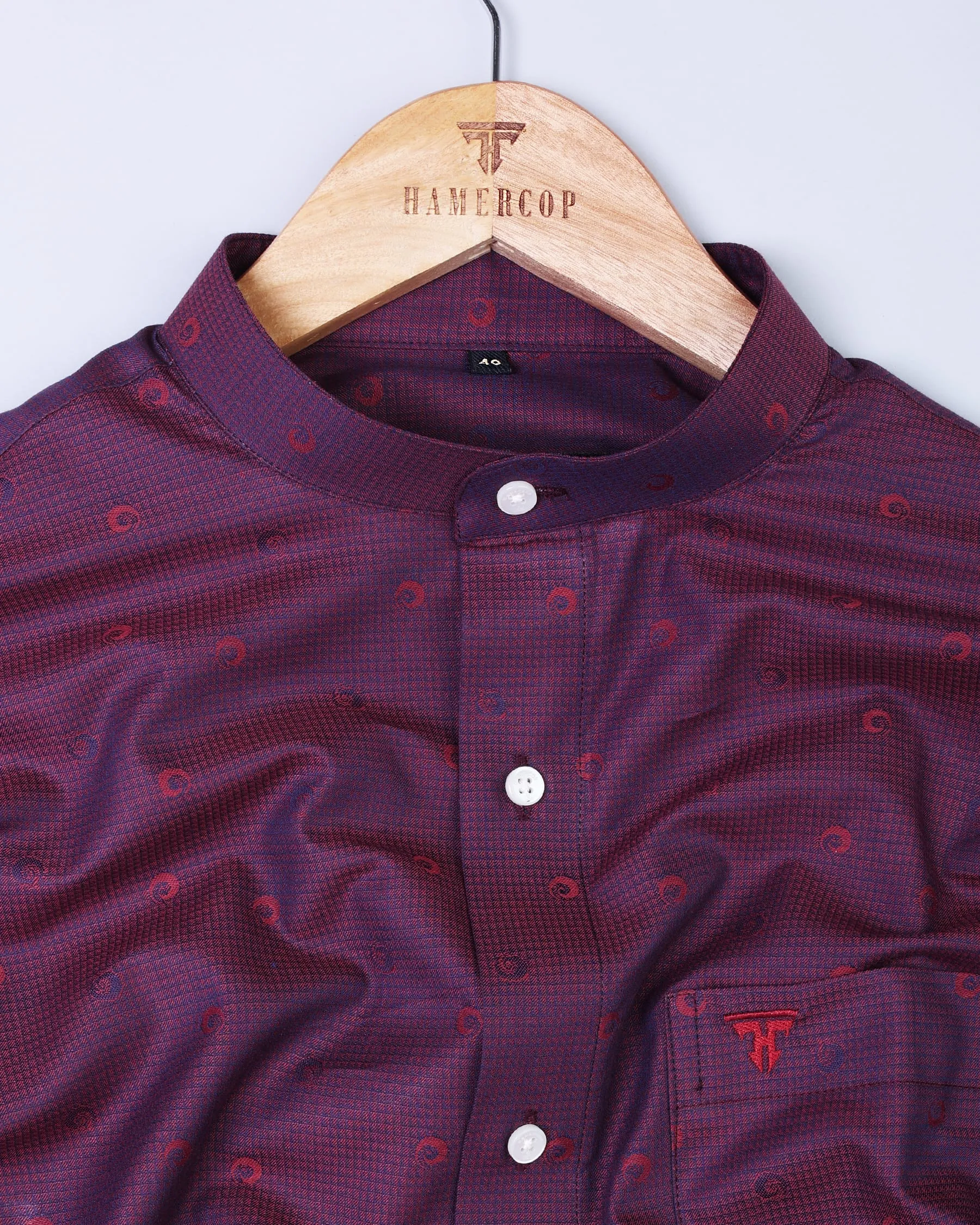 Bordex Maroon Jacquard Printed Party Wear Premium Gizza Shirt