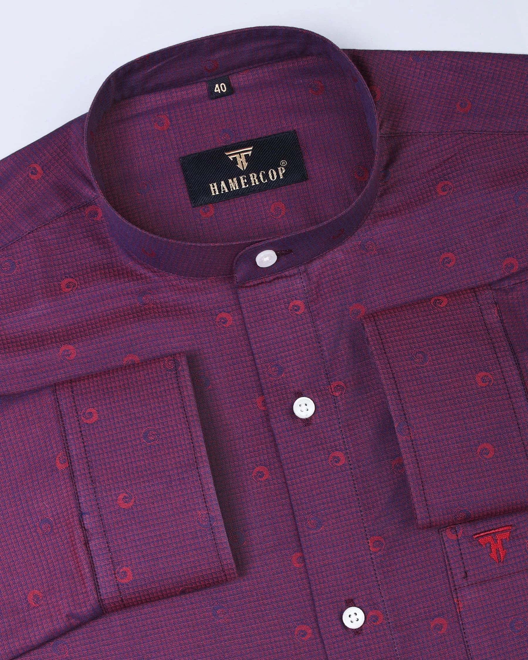 Bordex Maroon Jacquard Printed Party Wear Premium Gizza Shirt
