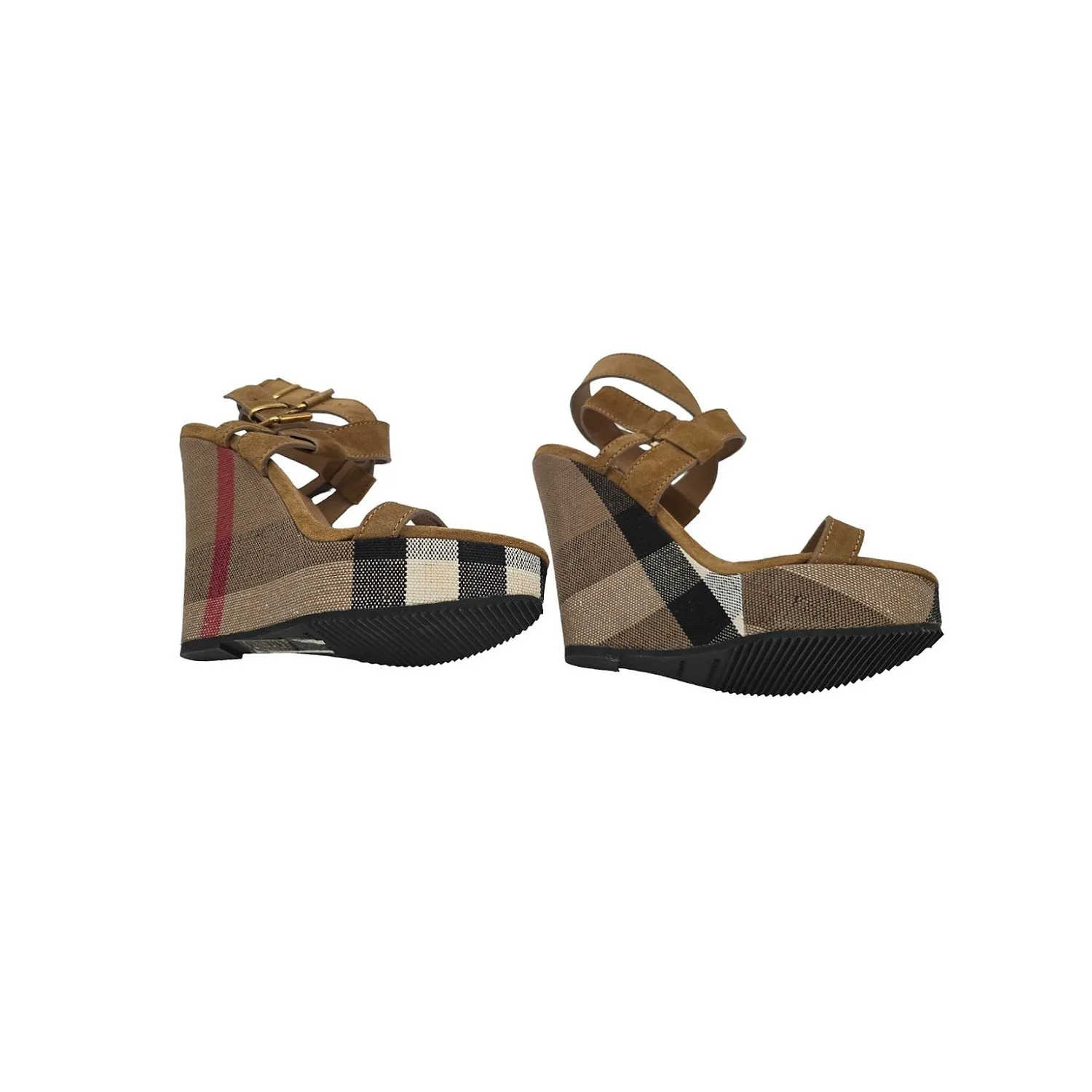Burberry Nova Check Platform Wedge Sandals Sz 37.5
