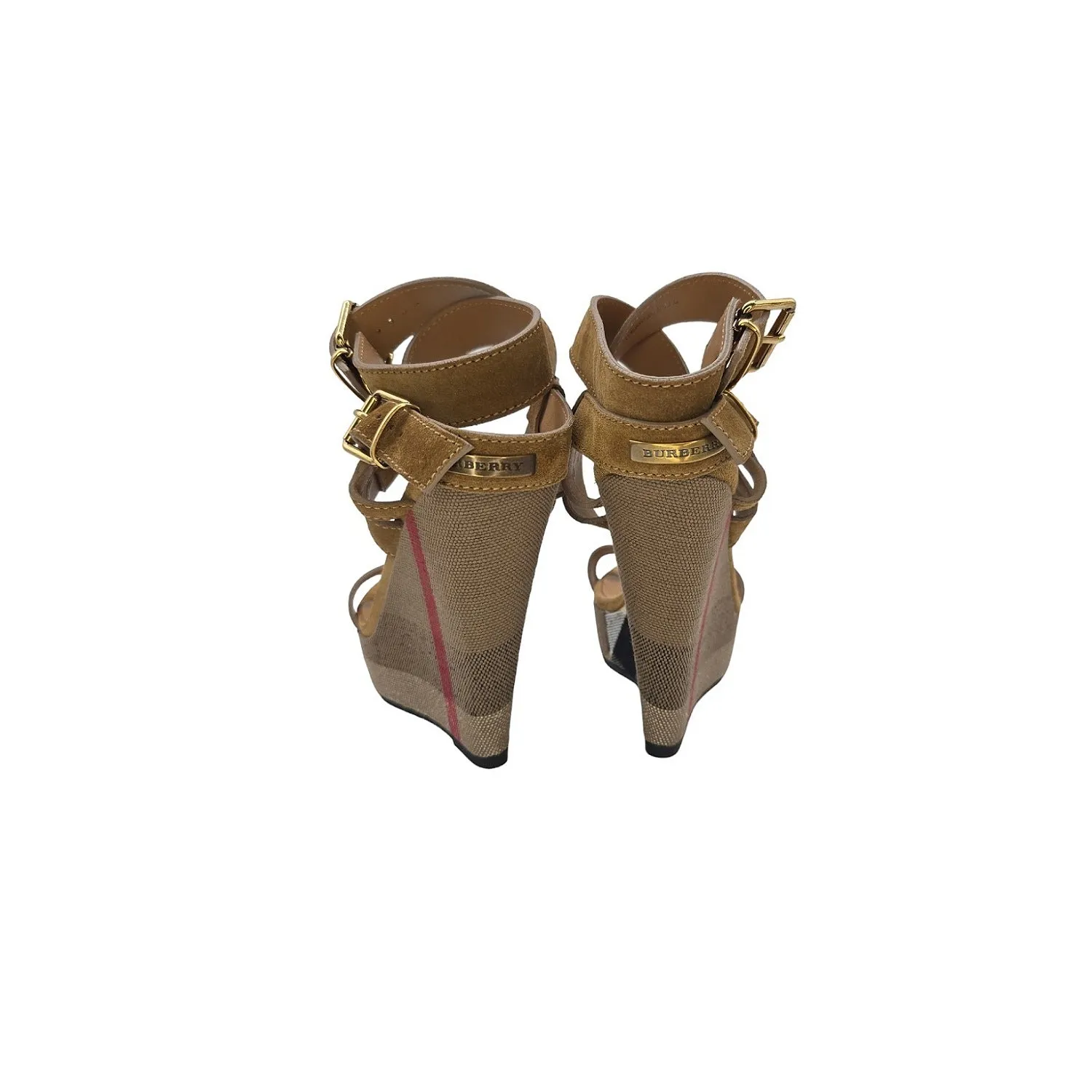 Burberry Nova Check Platform Wedge Sandals Sz 37.5