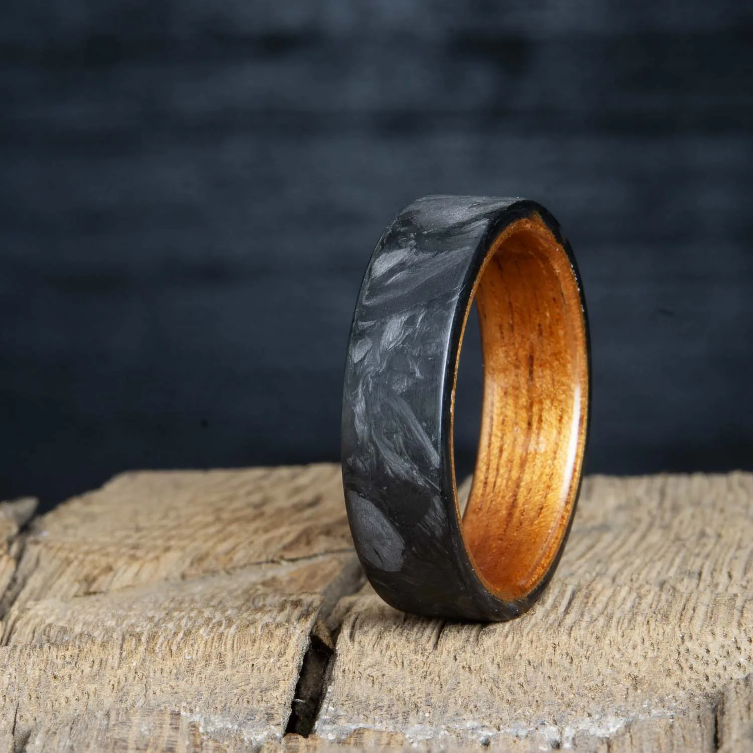 Forged carbon fiber ring with Hawaiian Koa wood insert