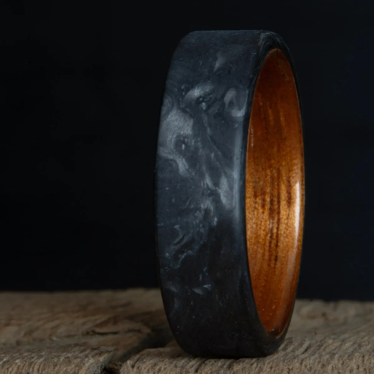 Forged carbon fiber ring with Hawaiian Koa wood insert