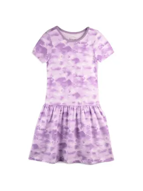 Girls Organic Cotton Short Sleeve Drop Waist Dress- Lilac Cloud