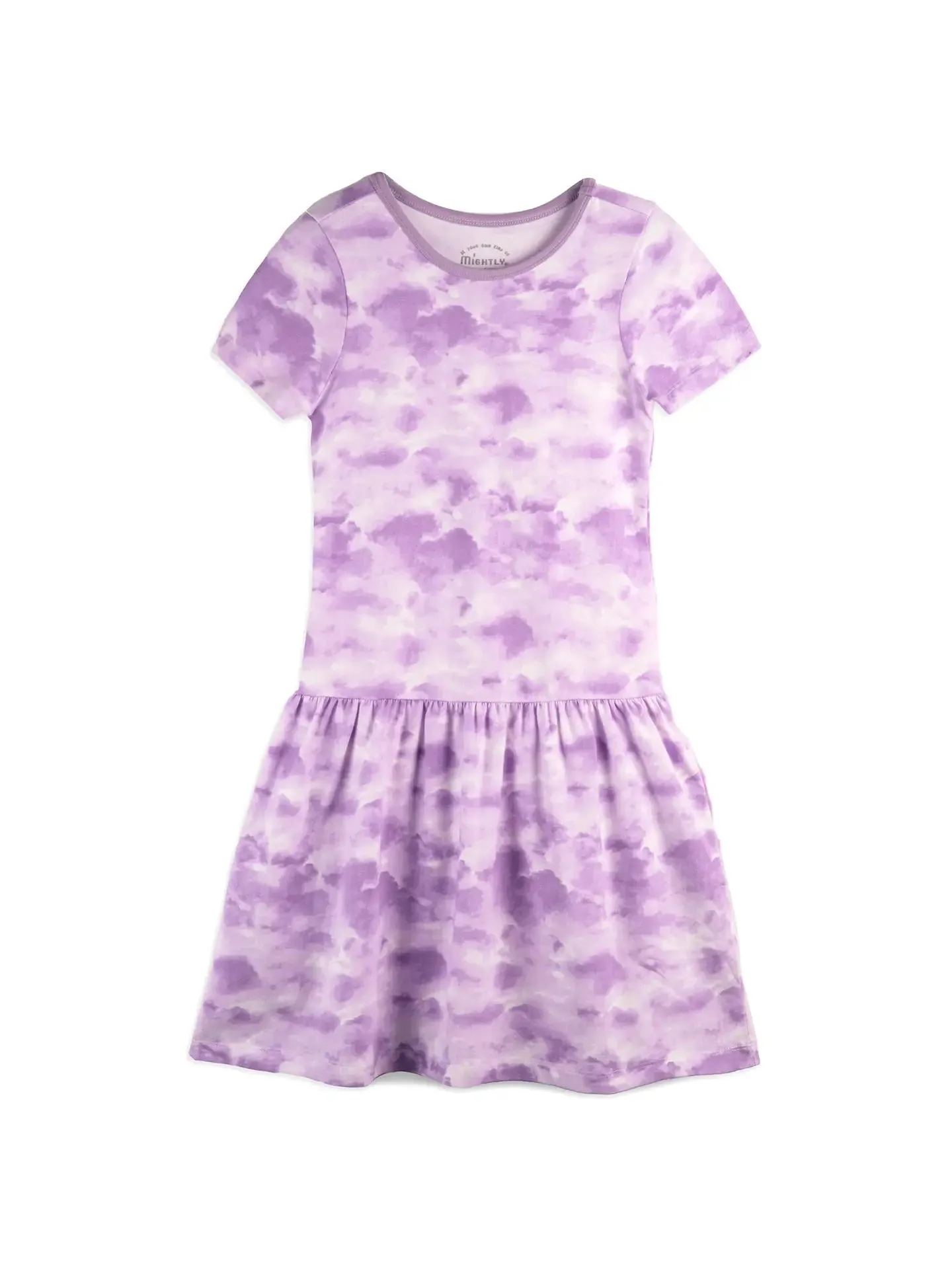 Girls Organic Cotton Short Sleeve Drop Waist Dress- Lilac Cloud