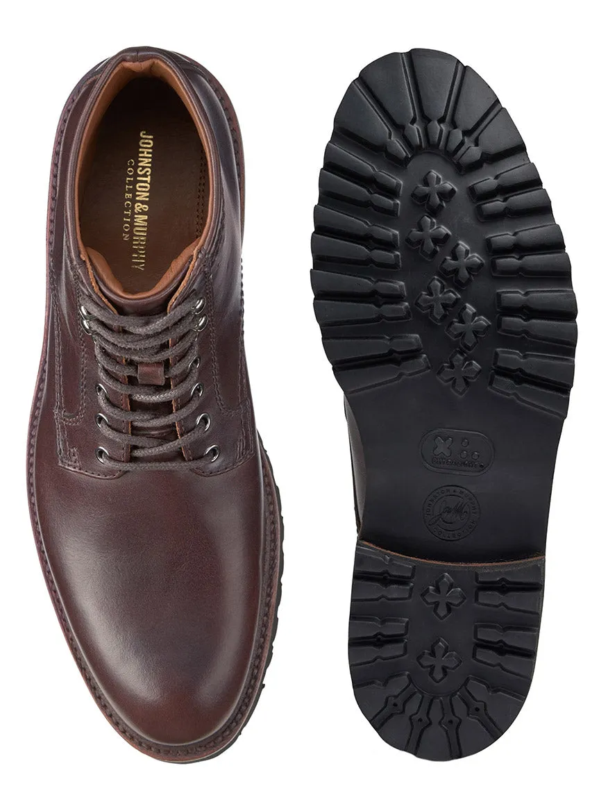 J & M Collection Dudley Lug Plain Toe Boot in Dark Brown Full Grain