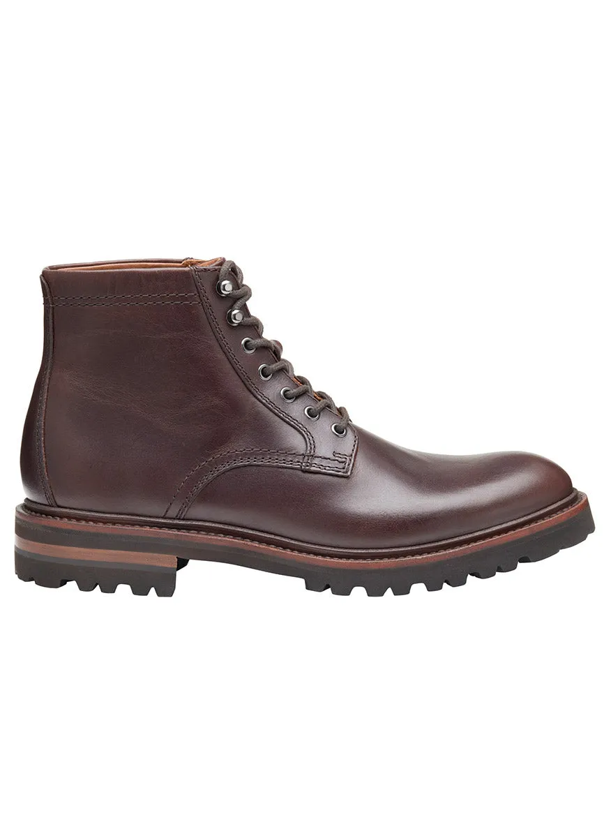 J & M Collection Dudley Lug Plain Toe Boot in Dark Brown Full Grain