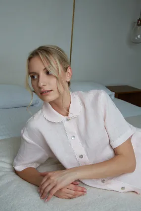 Linen White Pajama Shirt NINA LACED with Short Sleeves