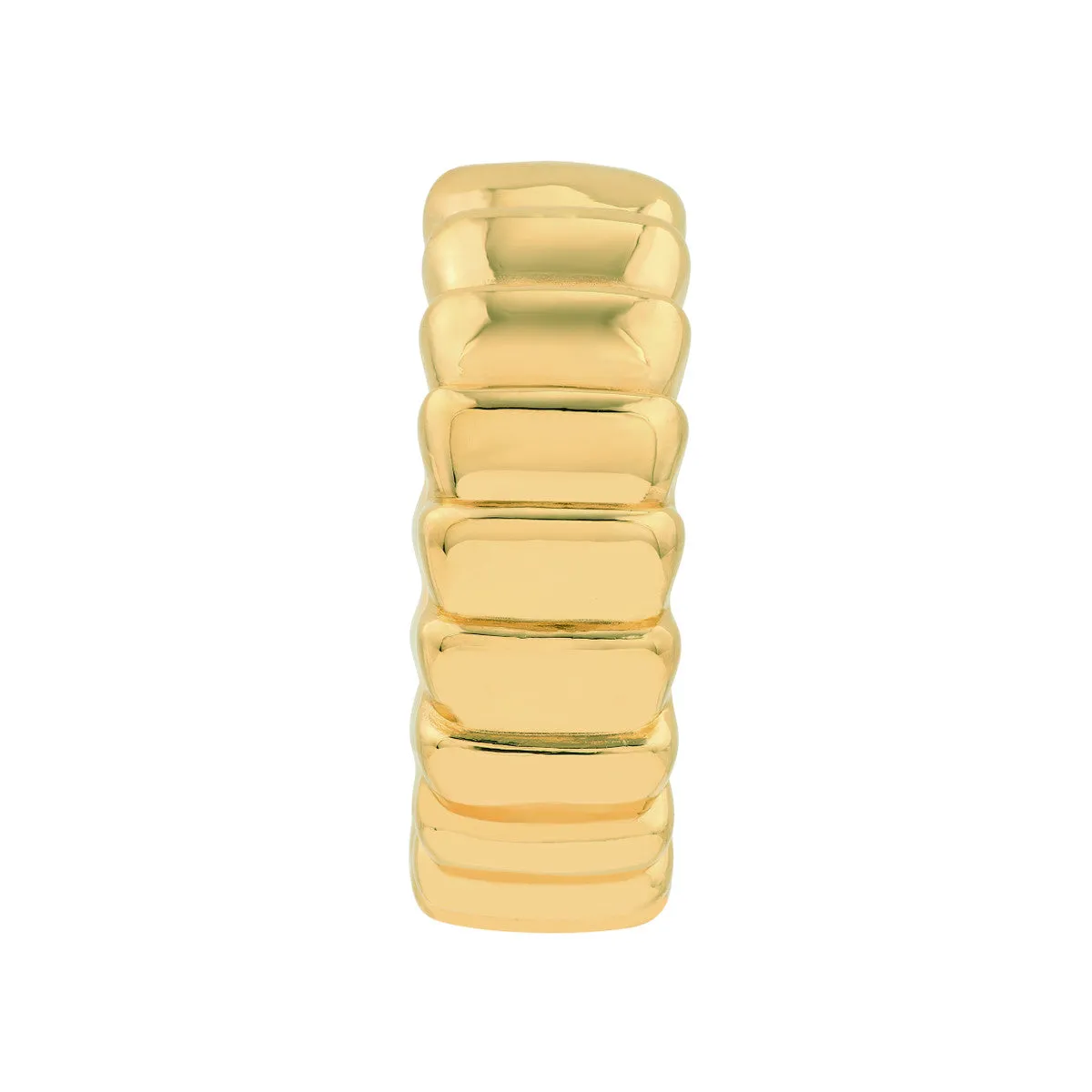 Puff Corrugated Open Hoop Earrings - 14K Yellow Gold Post & Nut Closure - by Dazyle