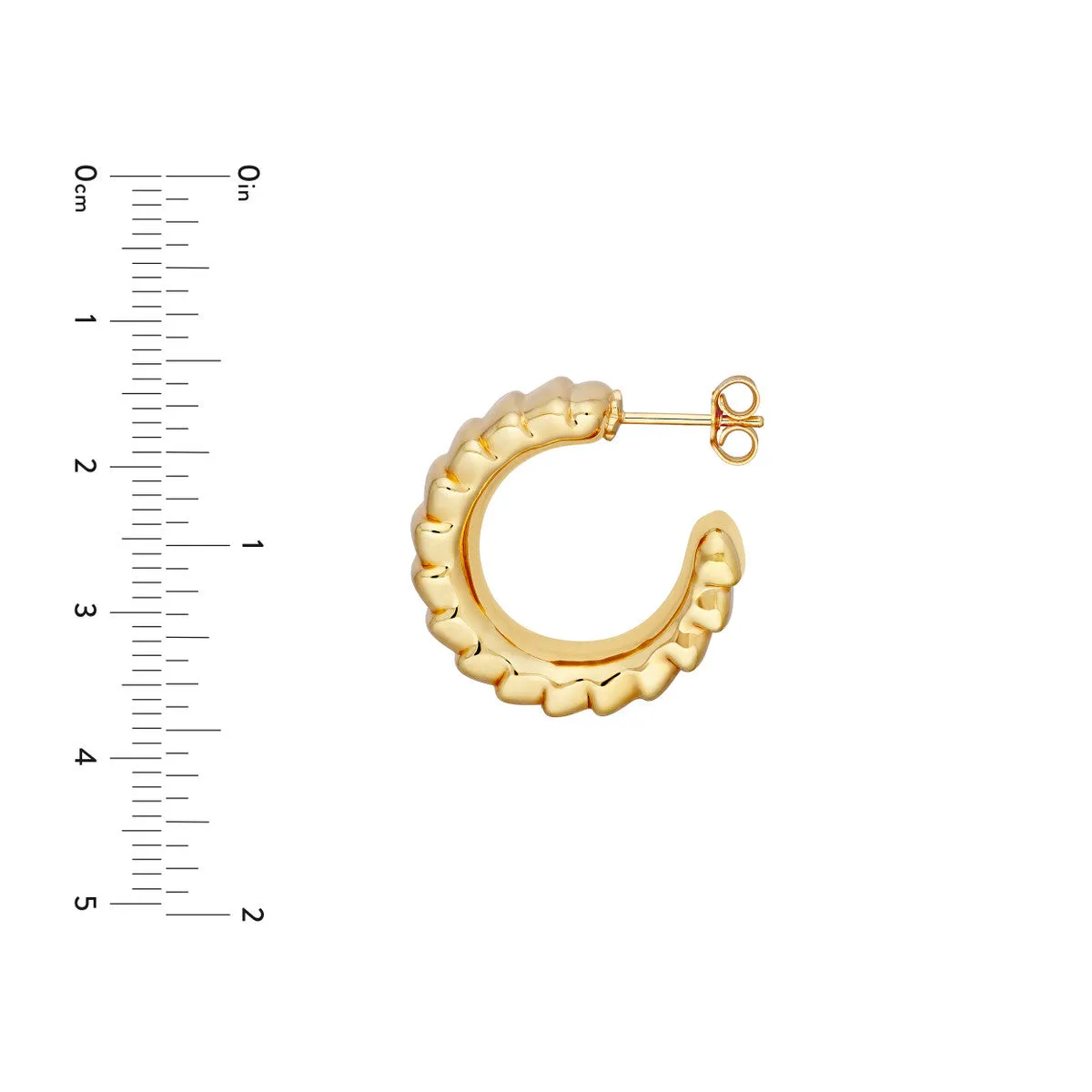Puff Corrugated Open Hoop Earrings - 14K Yellow Gold Post & Nut Closure - by Dazyle